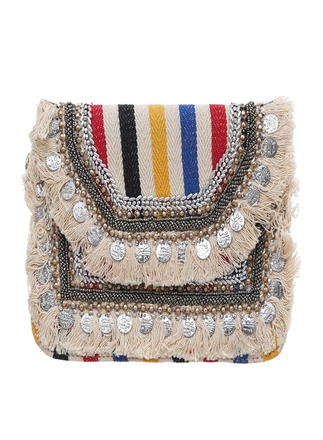 iinfinize Stylish Vintage Banjara Fabric Designer Clutch For Women Trendy Handbag with Golden Chain Strap - Image 1